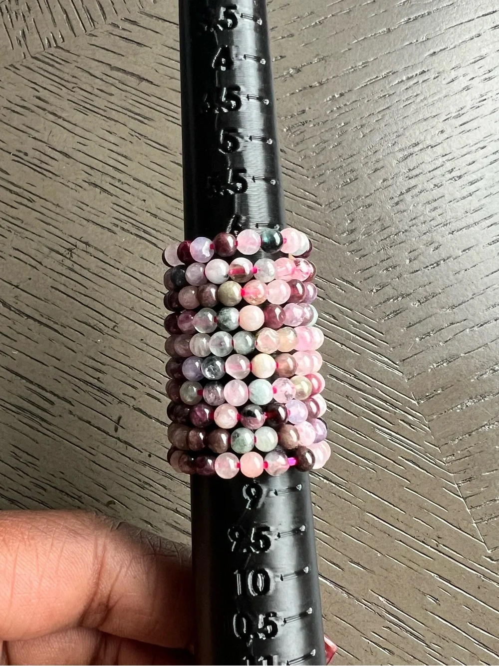 Watermelon tourmaline beaded ring  SIZE 8 ( ONE )